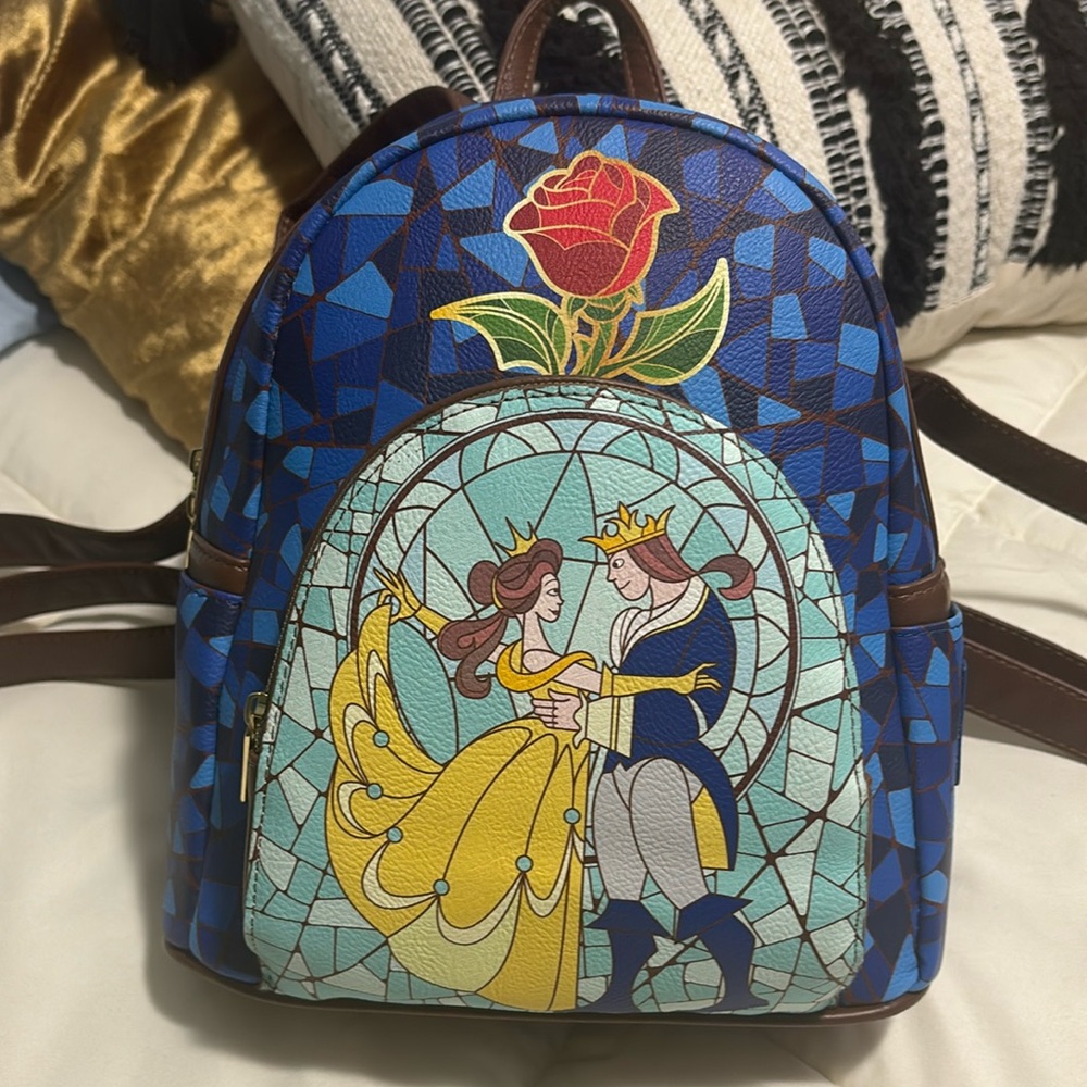 Loungefly Beauty and the Beast Stained-Glass Window Mini-Backpack NWOT